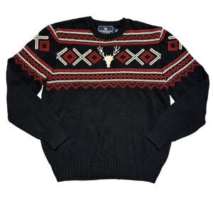 American Living Men's Nordic Deer 100% Cotton Blue White Red Sweater Size Medium
